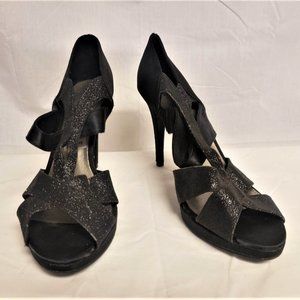 Black satin and glitter heels